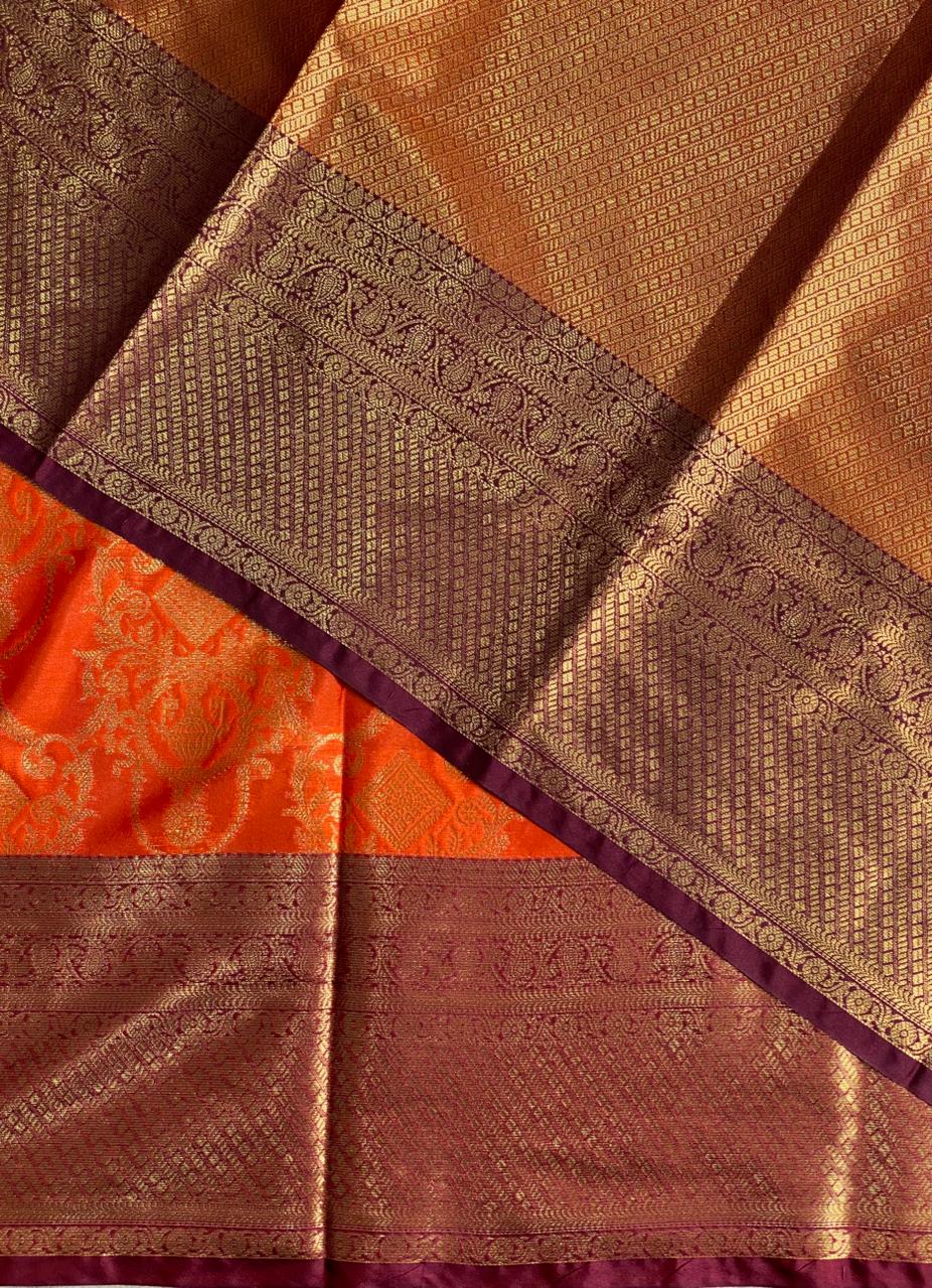 Rust Orange and Deep maroon semi Banarasi saree -PIH6