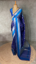 Navy blue and light blue Banarasi saree -BSP18