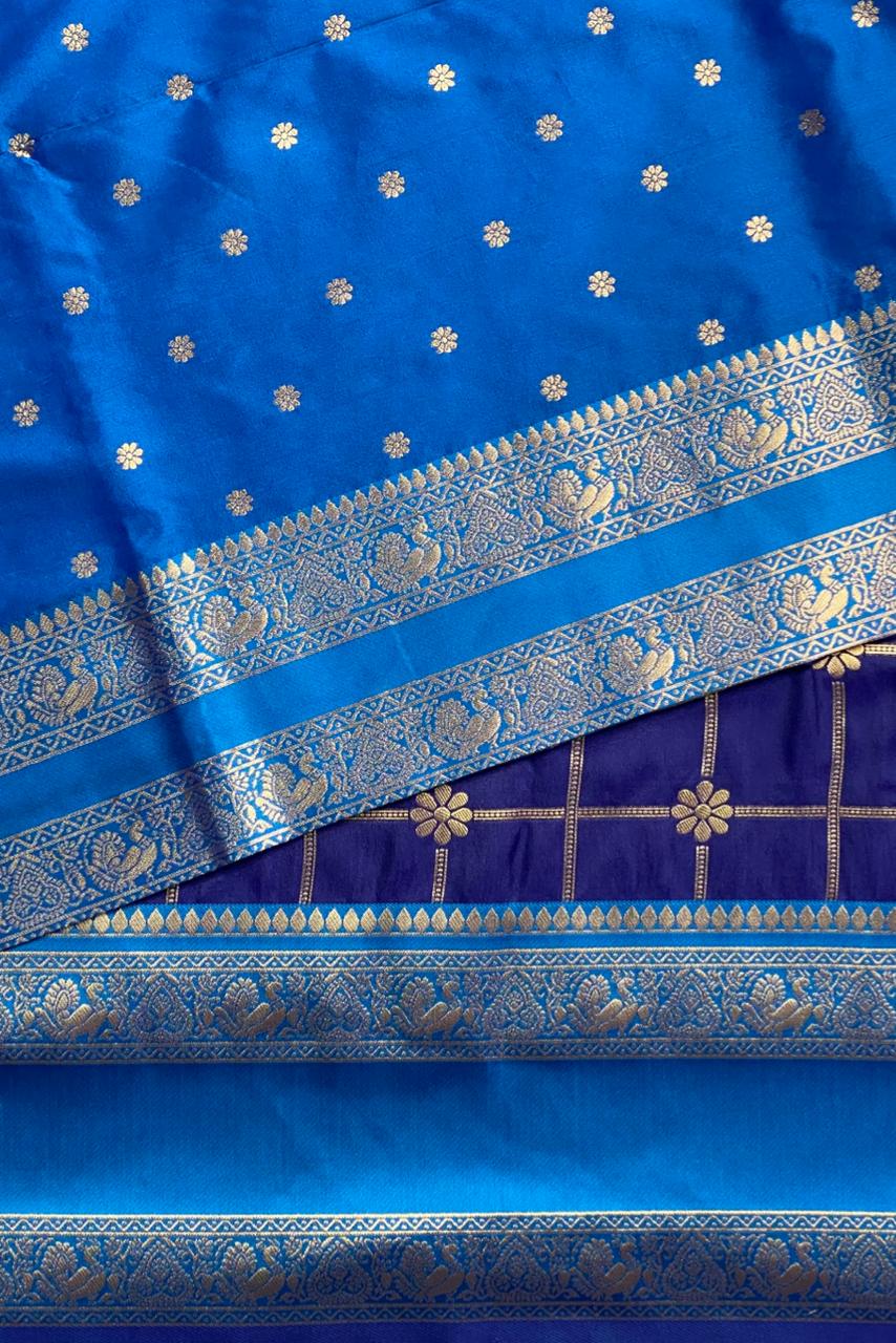 Navy blue and light blue Banarasi saree -BSP18