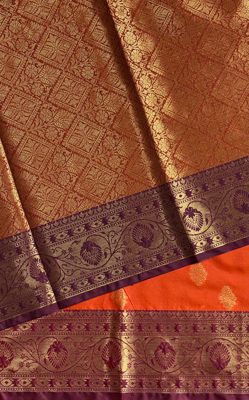 Orange and Deep Maroon semi Banarasi saree -PIH7