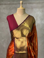 Rust Orange and Deep maroon semi Banarasi saree -PIH7