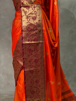 Rust Orange and Deep maroon semi Banarasi saree -PIH8