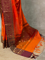 Rust Orange and Deep maroon semi Banarasi saree -PIH8