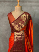 Rust Orange and Deep maroon semi Banarasi saree -PIH8