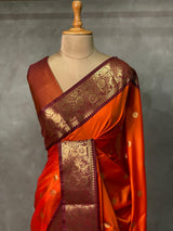 Rust Orange and Deep maroon semi Banarasi saree -PIH9