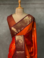 Rust Orange and Deep maroon semi Banarasi saree -PIH9