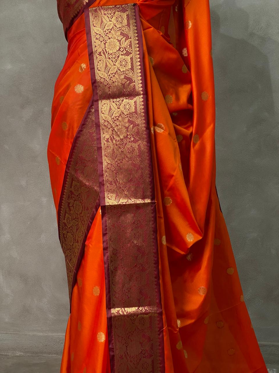 Rust Orange and Deep maroon semi Banarasi saree -PIH9