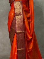 Rust Orange and Deep maroon semi Banarasi saree -PIH9