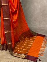 Rust Orange and Deep maroon semi Banarasi saree -PIH9