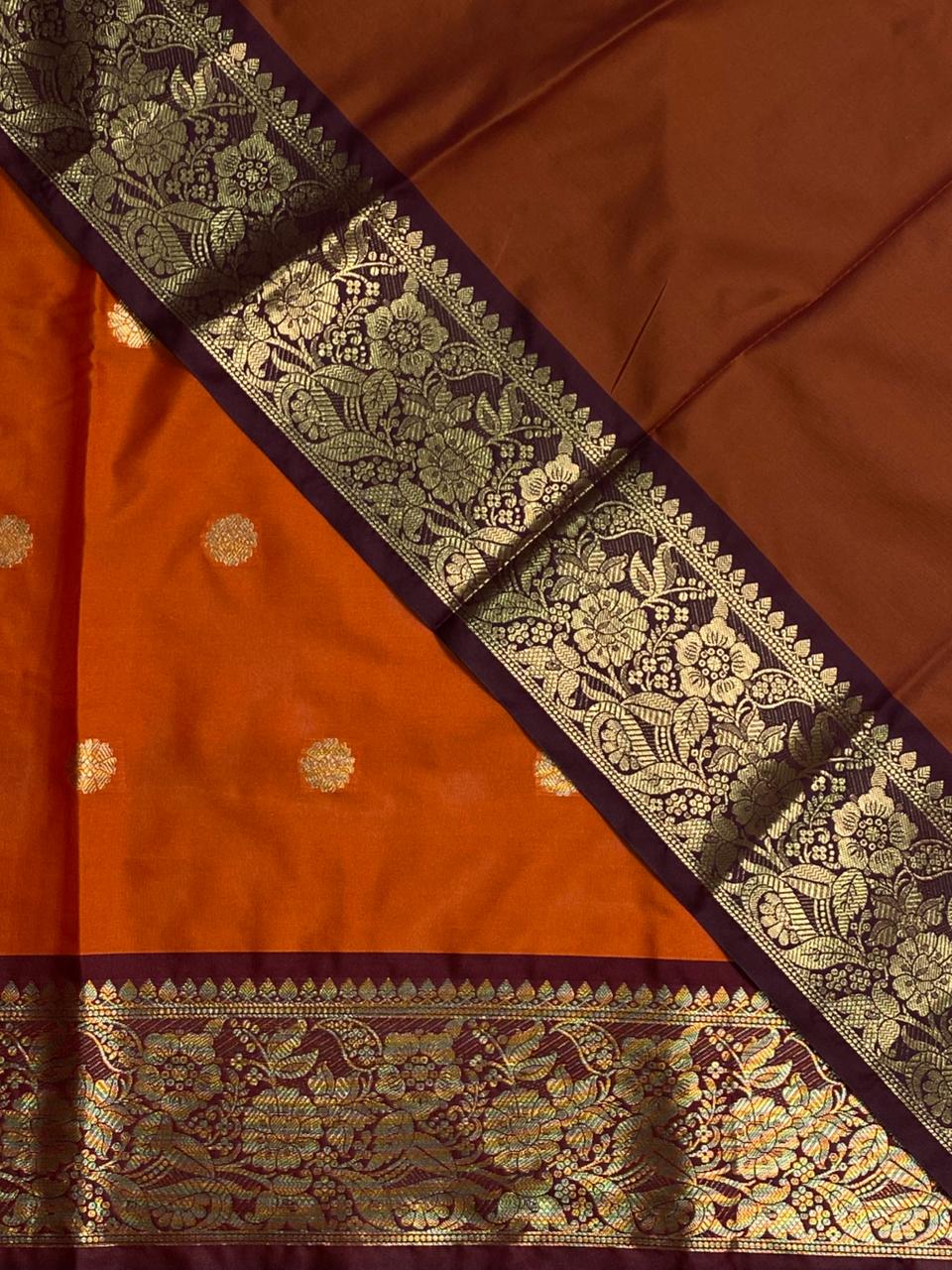Rust Orange and Deep maroon semi Banarasi saree -PIH9