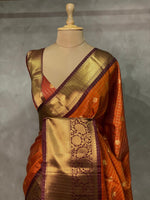 Rust orange and brown semi Banarasi saree -PIH11R