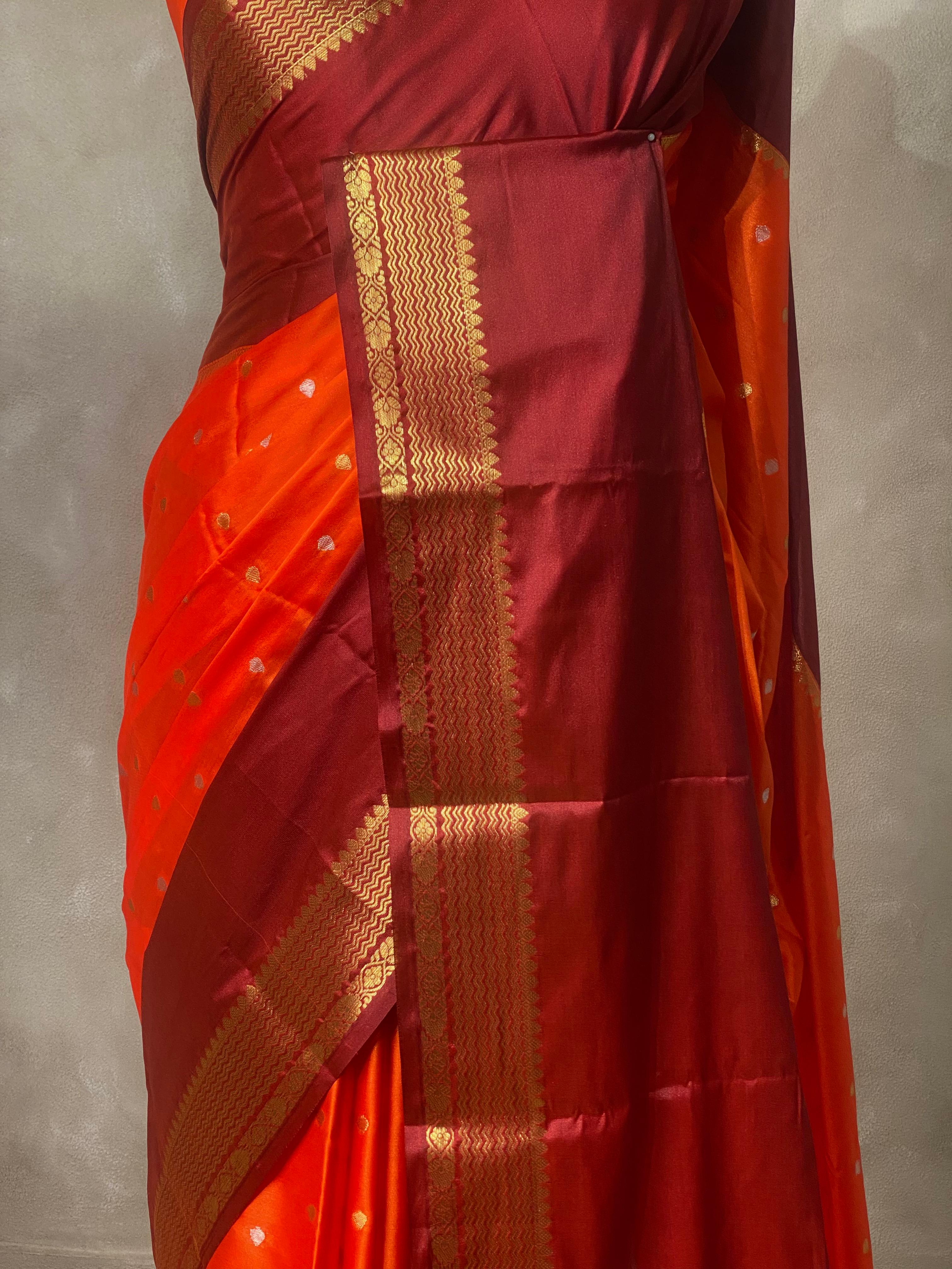 Orange and Maroon Gajji silk saree -PIH15