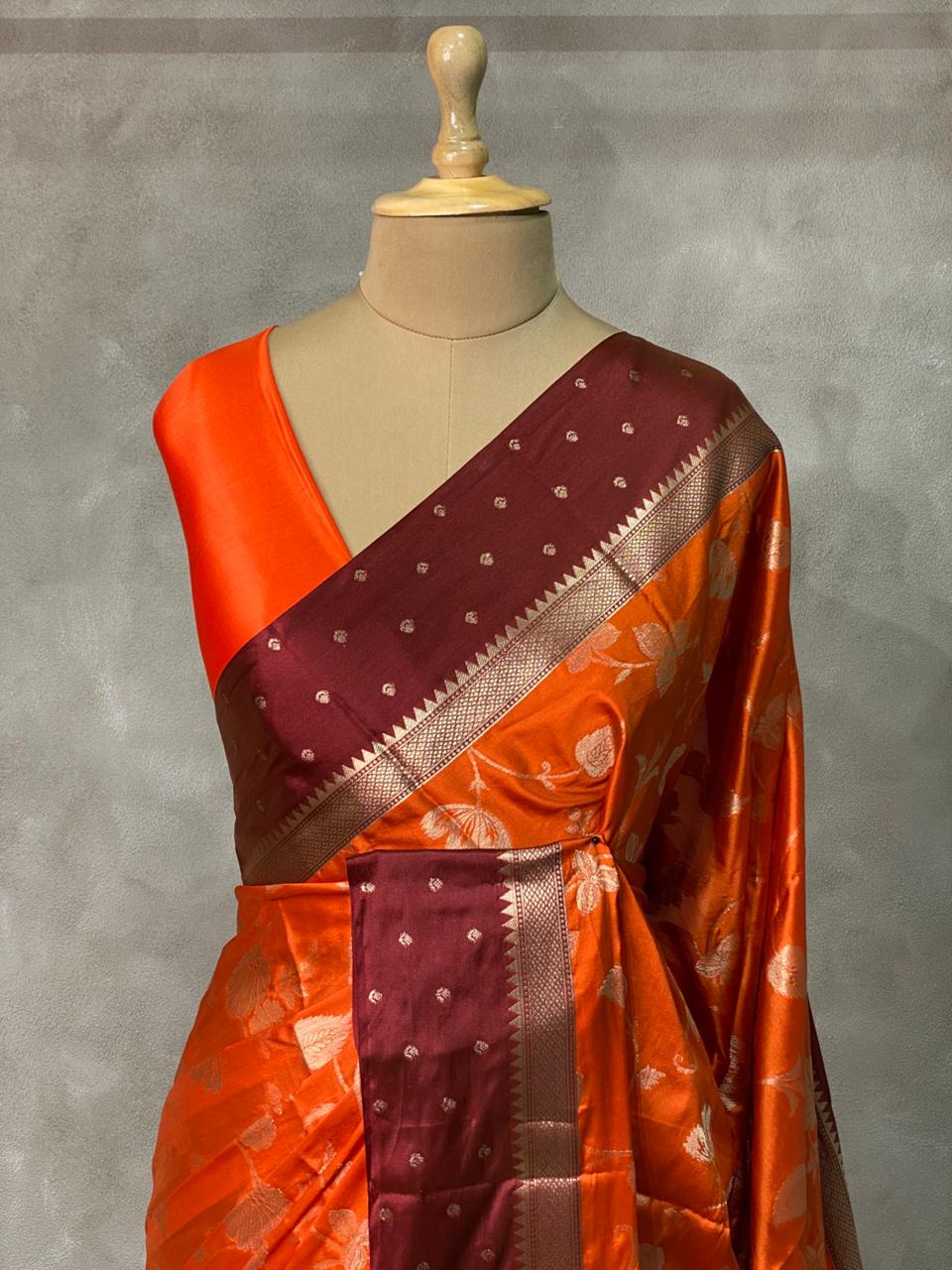 Orange and Maroon Gajji silk saree -PIH16