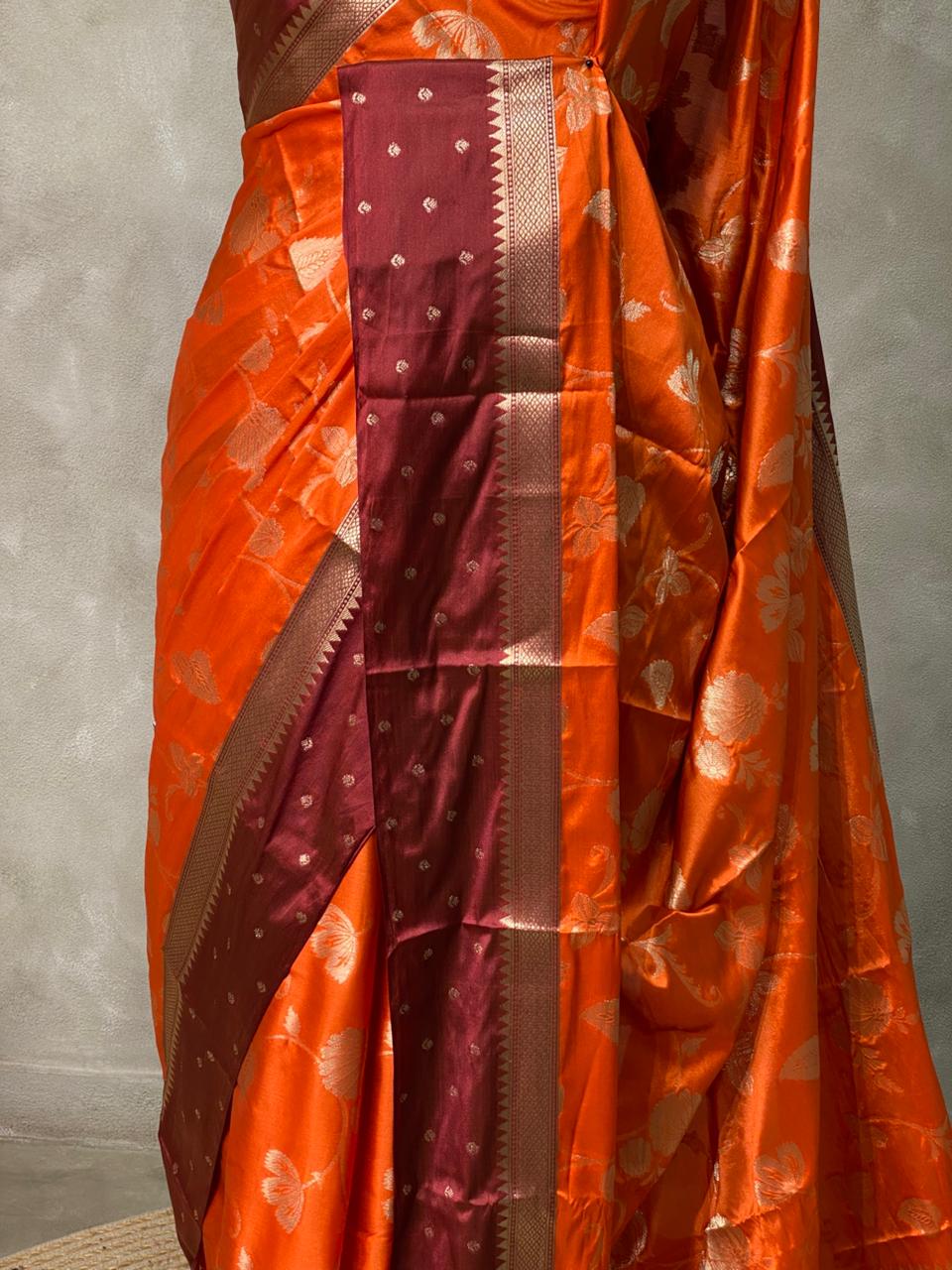 Orange and Maroon Gajji silk saree -PIH16