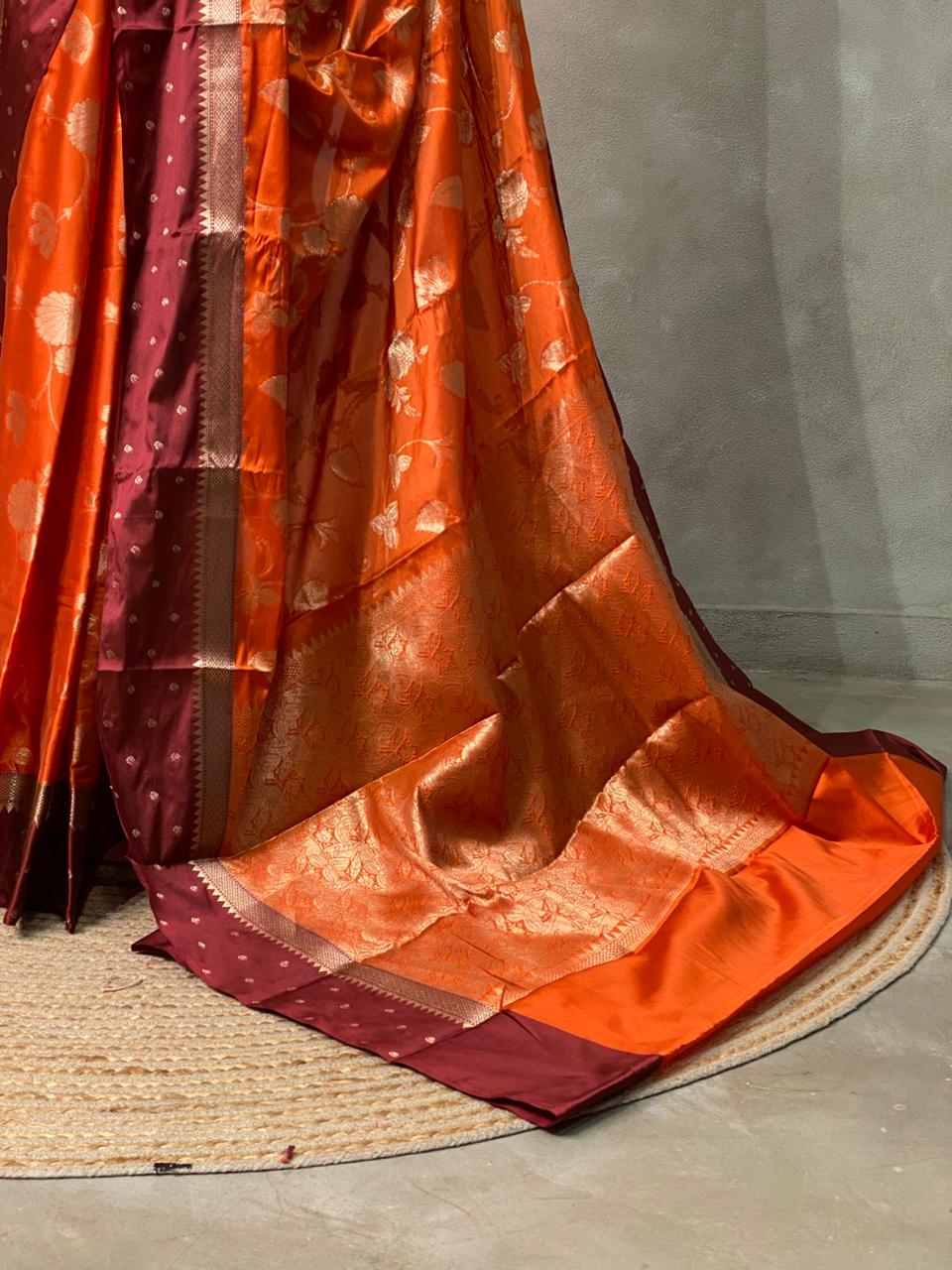 Orange and Maroon Gajji silk saree -PIH16