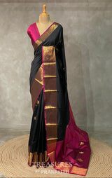 Black and purple semi kanchipuram soft silk saree - PSSN130