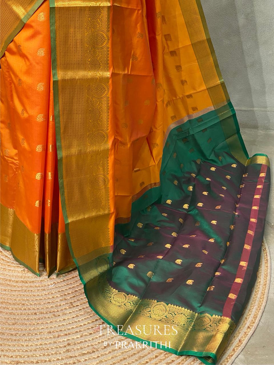 Yellow and Green semi kanchipuram soft silk saree - PSSN140N