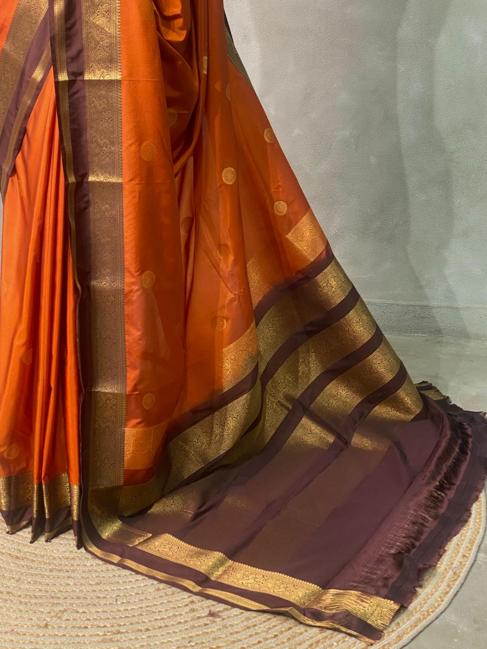 Rust Orange and Deep Brown silk saree- PRUSTE