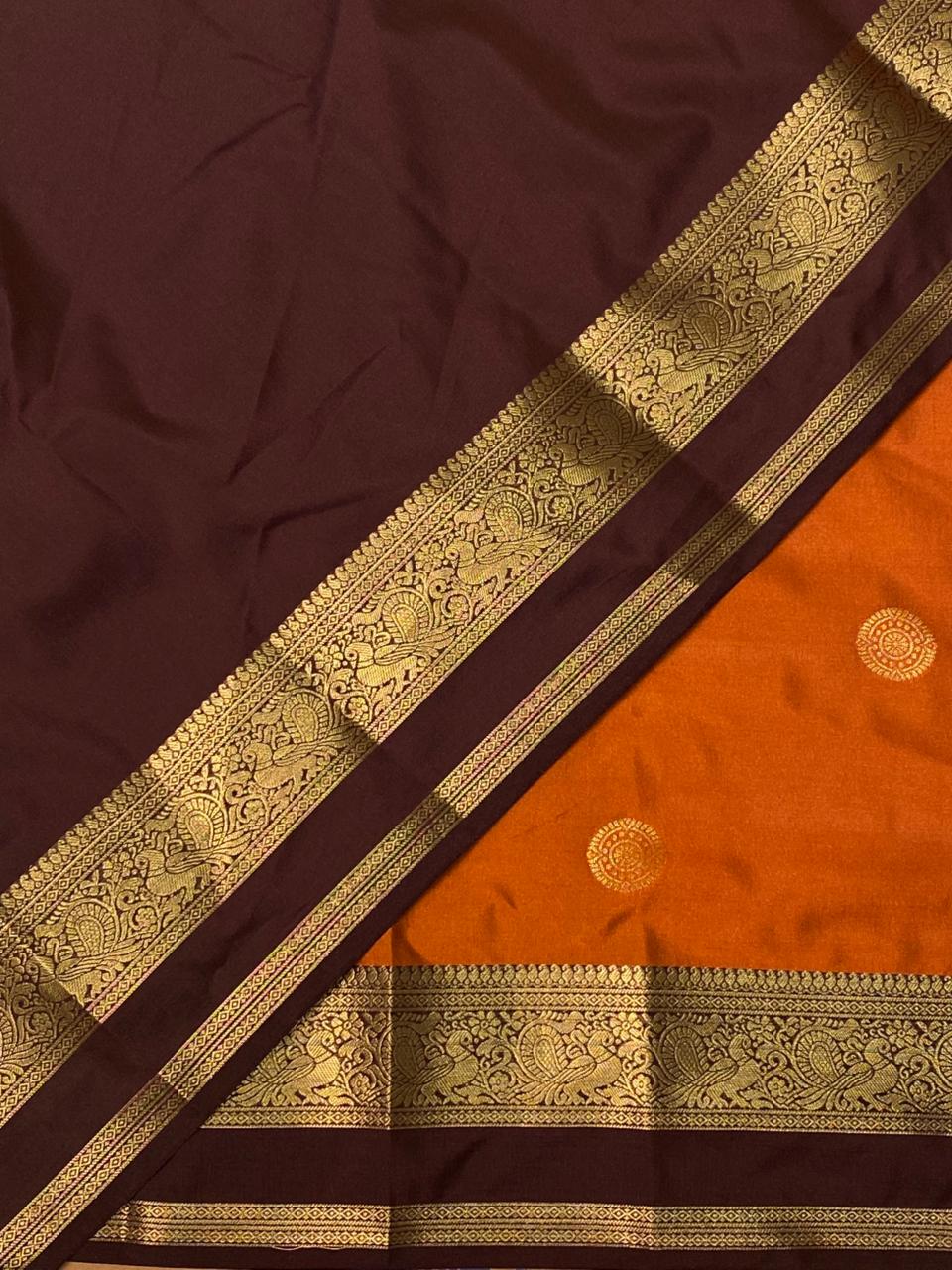 Rust Orange and Deep Brown silk saree- PRUSTE