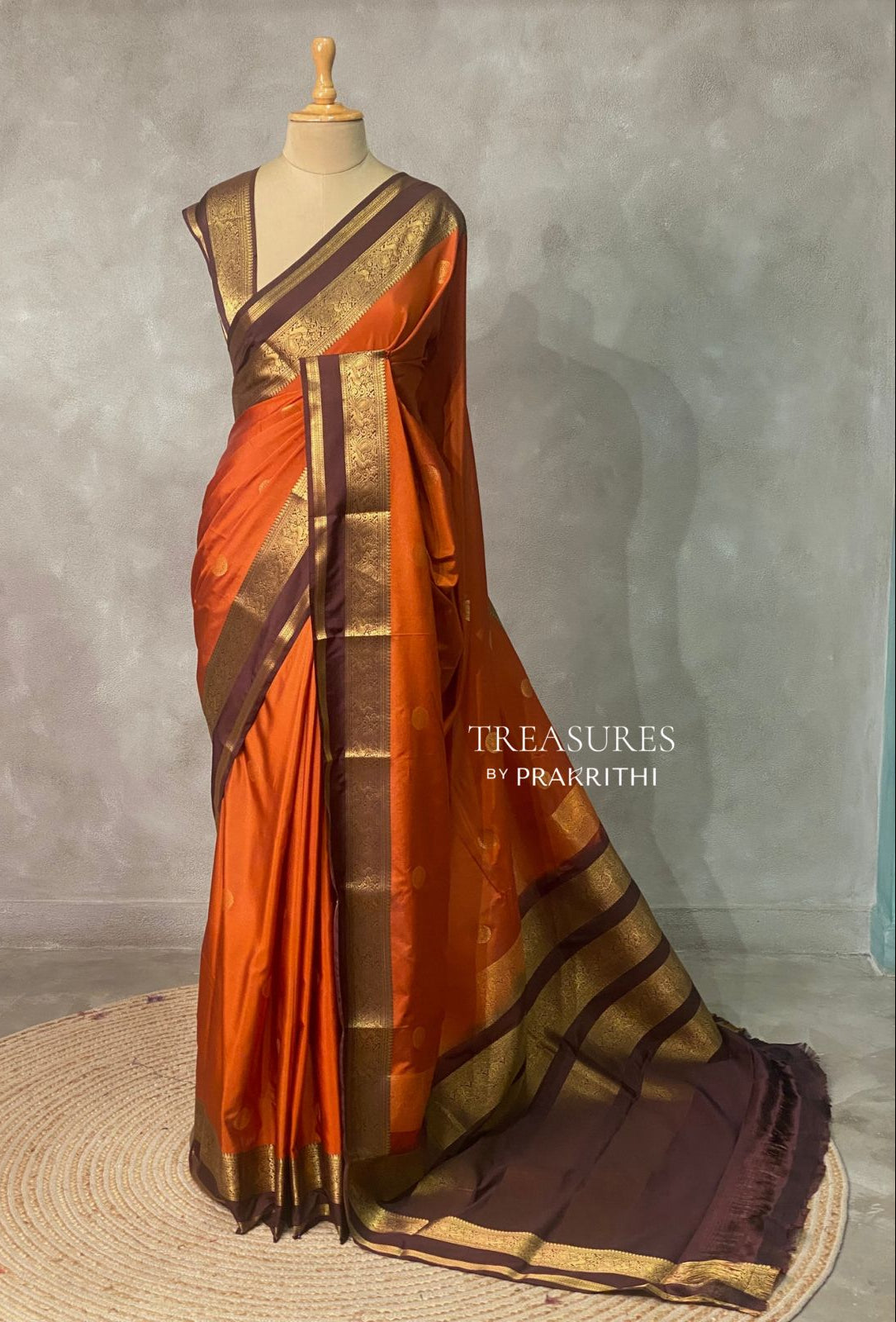 Rust Orange and Deep Brown silk saree- PRUSTE