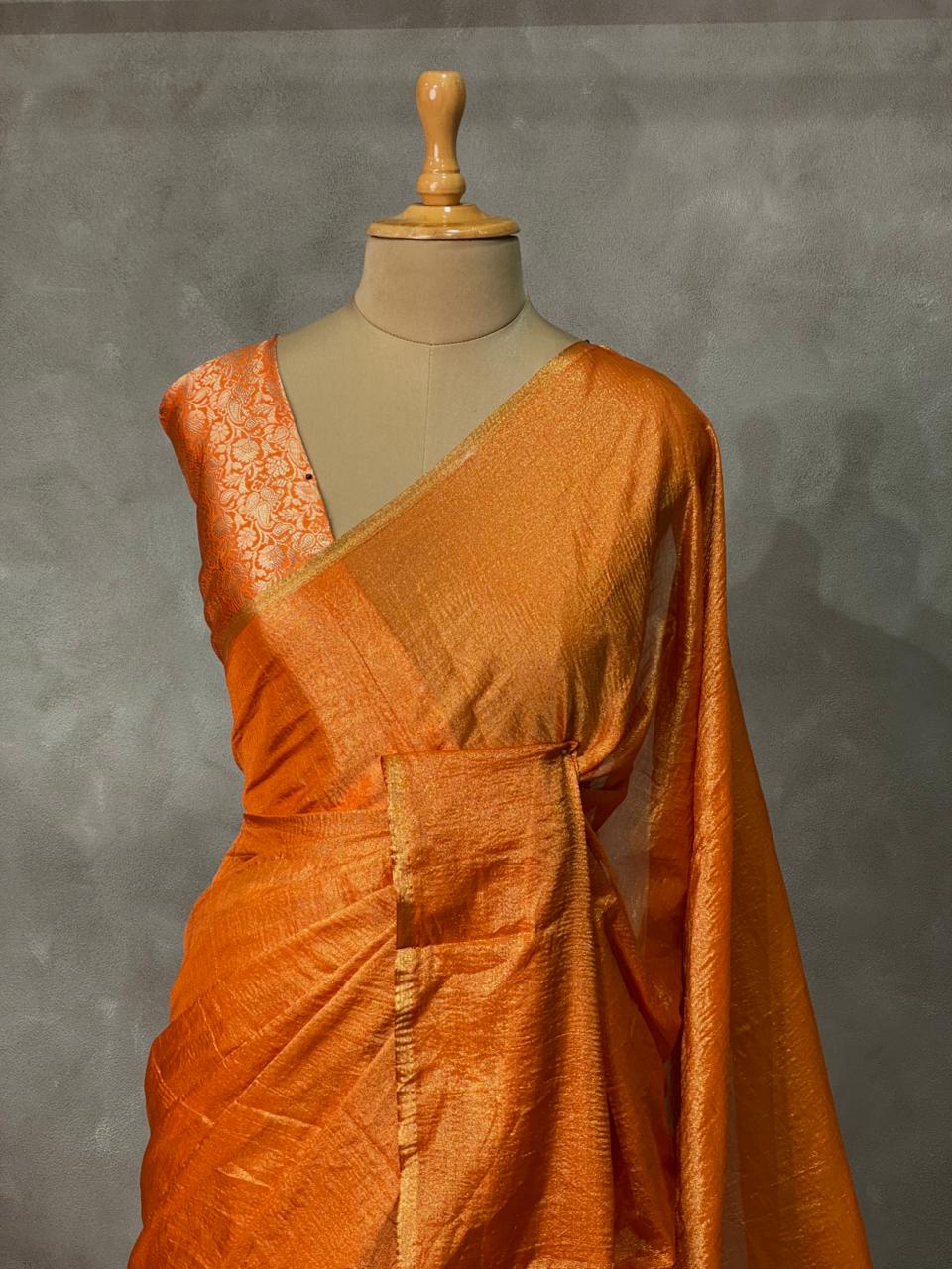 Orange Banarasi crush Tissue silk saree - MPS33D