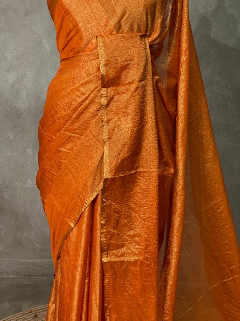 Orange Banarasi crush Tissue silk saree - MPS33D
