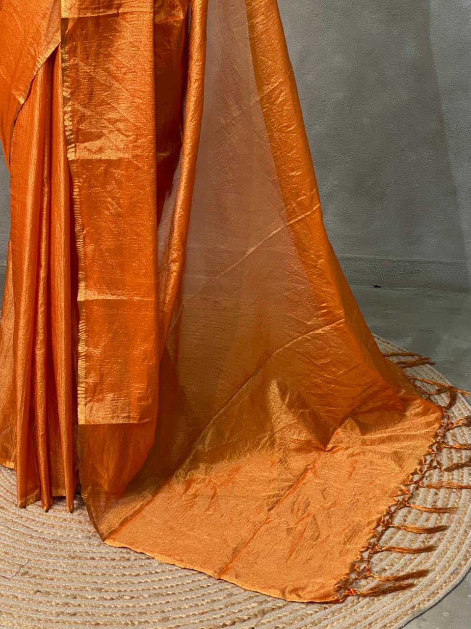 Orange Banarasi crush Tissue silk saree - MPS33D