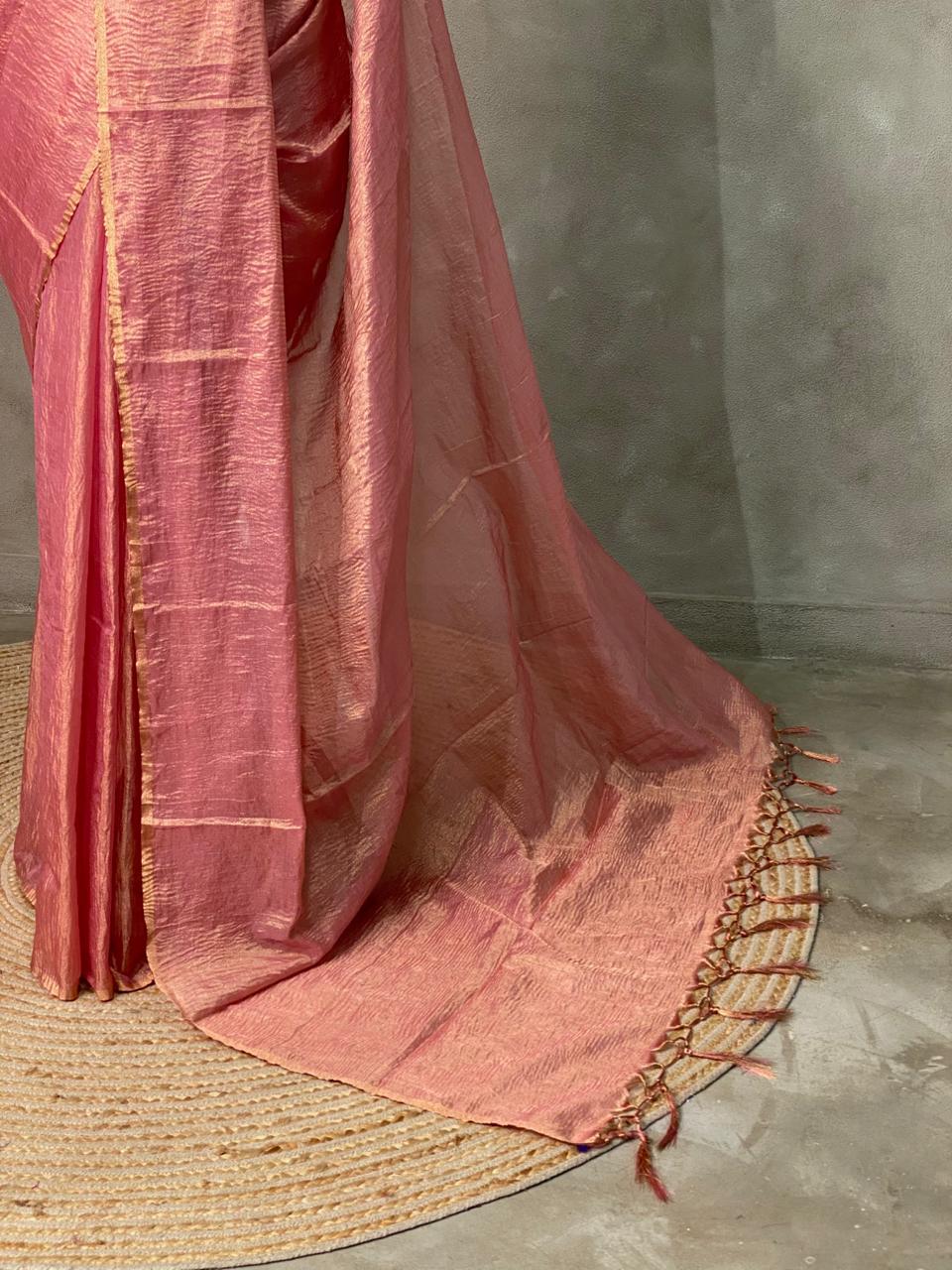 Pink Banarasi crush Tissue silk saree - MPS33B