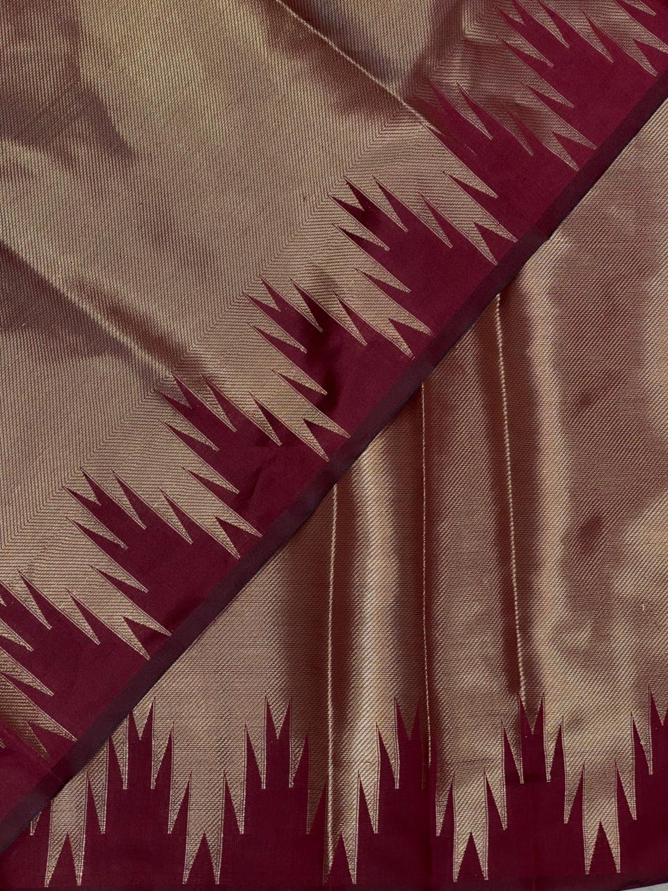 Maroon Temple border brocade banarasi silk saree - PIH31