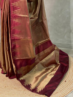 Maroon Temple border brocade banarasi silk saree - PIH31