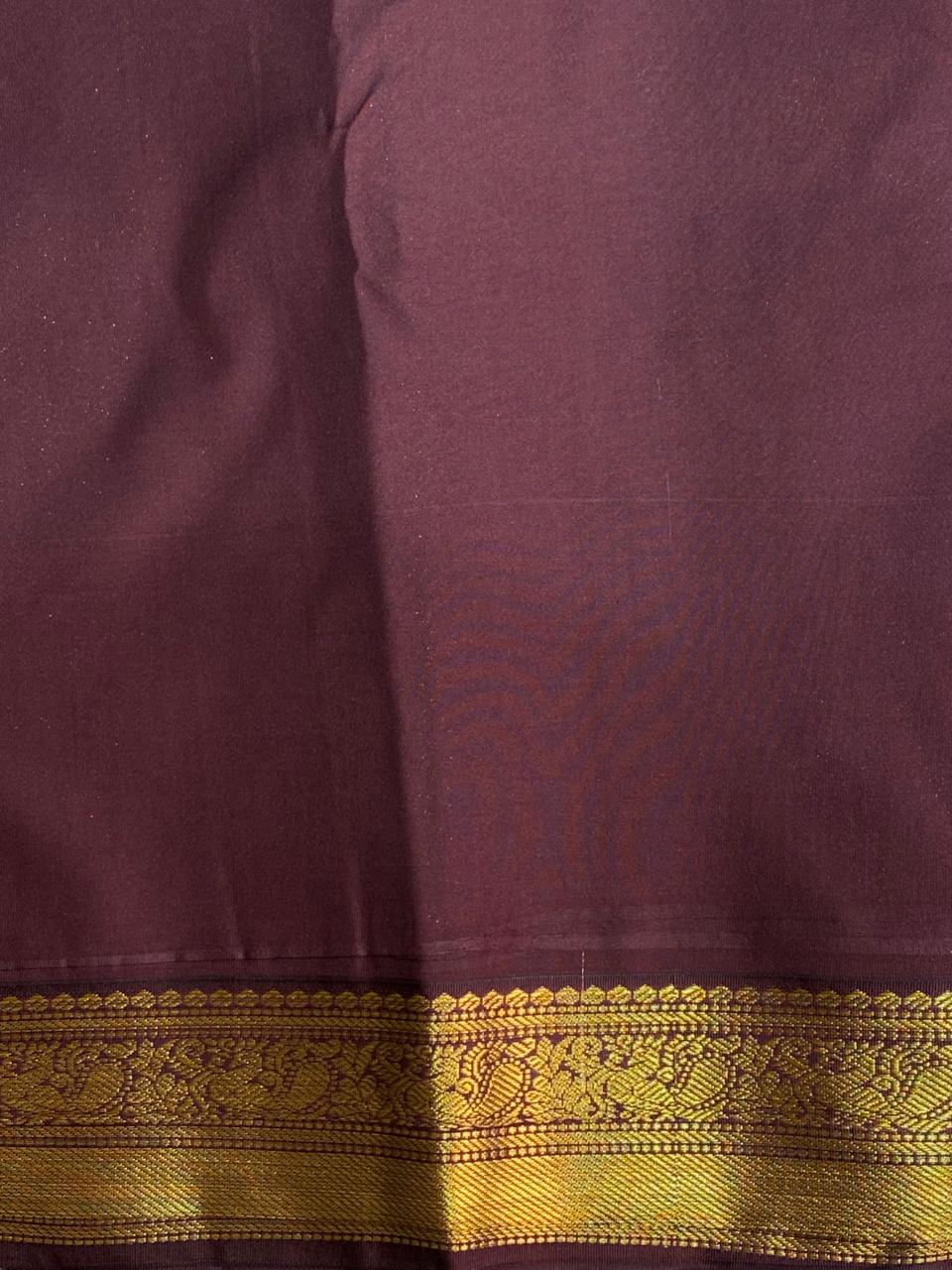 Peach and brown kanchipuram silk saree- PSSR232