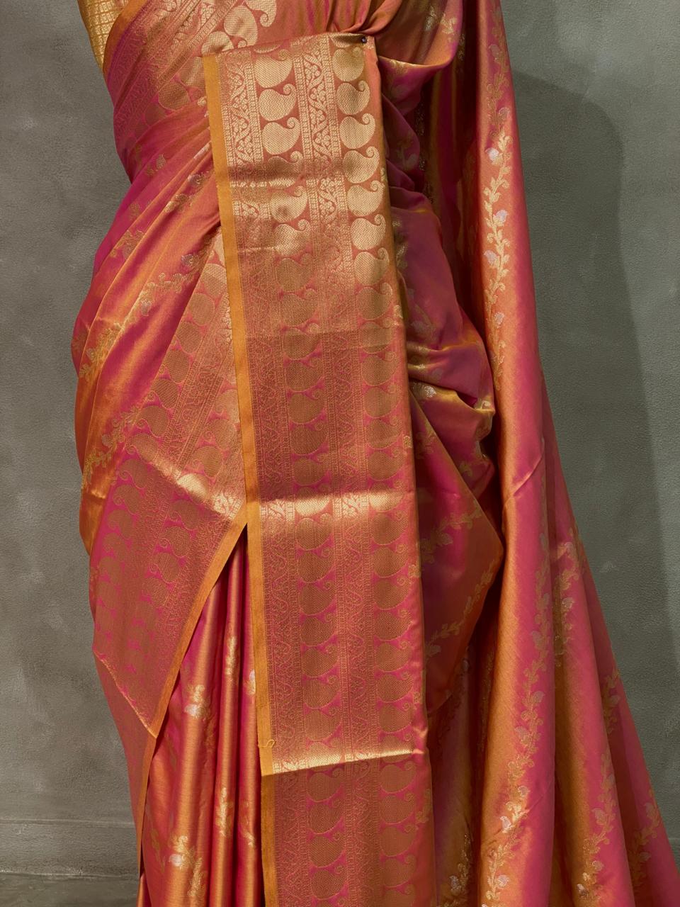 Yellowish Pink banarasi silk saree - PIH32E