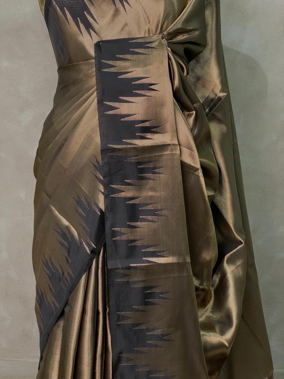 Black Temple border brocade banarasi silk saree - PIH31B