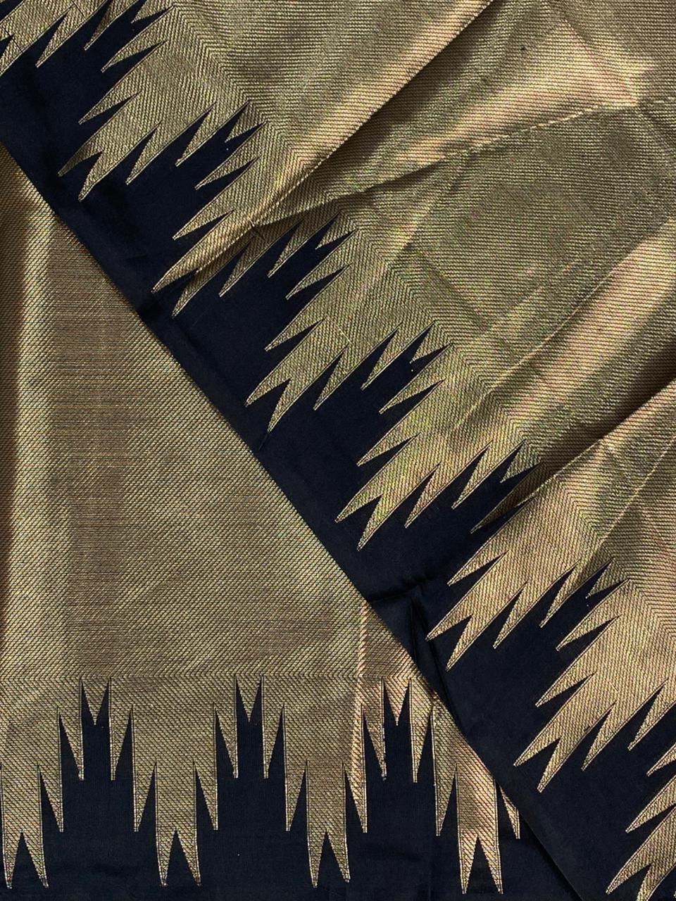 Black Temple border brocade banarasi silk saree - PIH31B