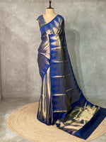 Blue Temple border brocade banarasi silk saree - PIH31D