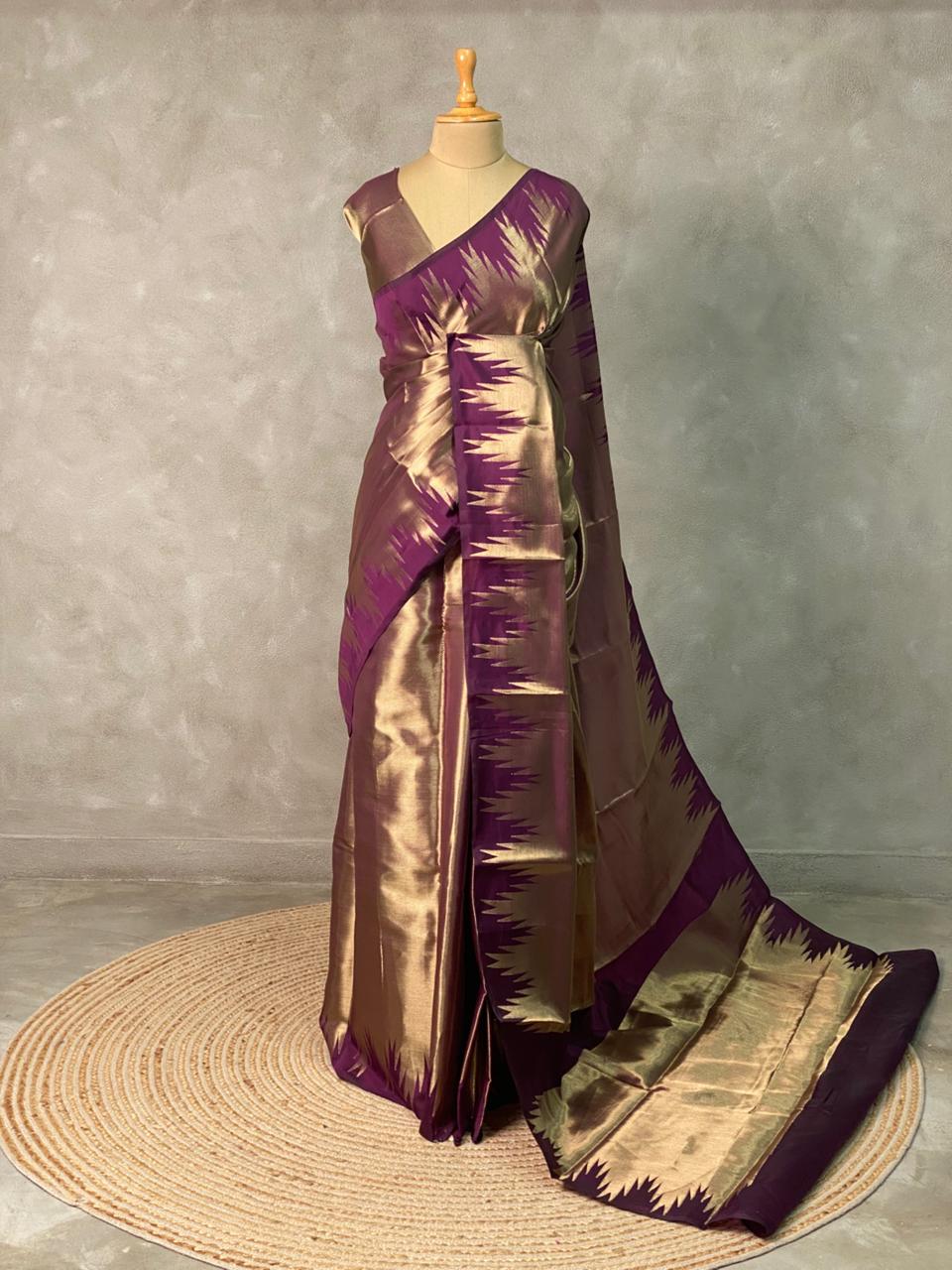 Purple Temple border brocade banarasi silk saree - PIH31E