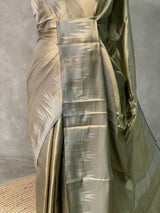 Grey Temple border brocade banarasi silk saree - PIH31G