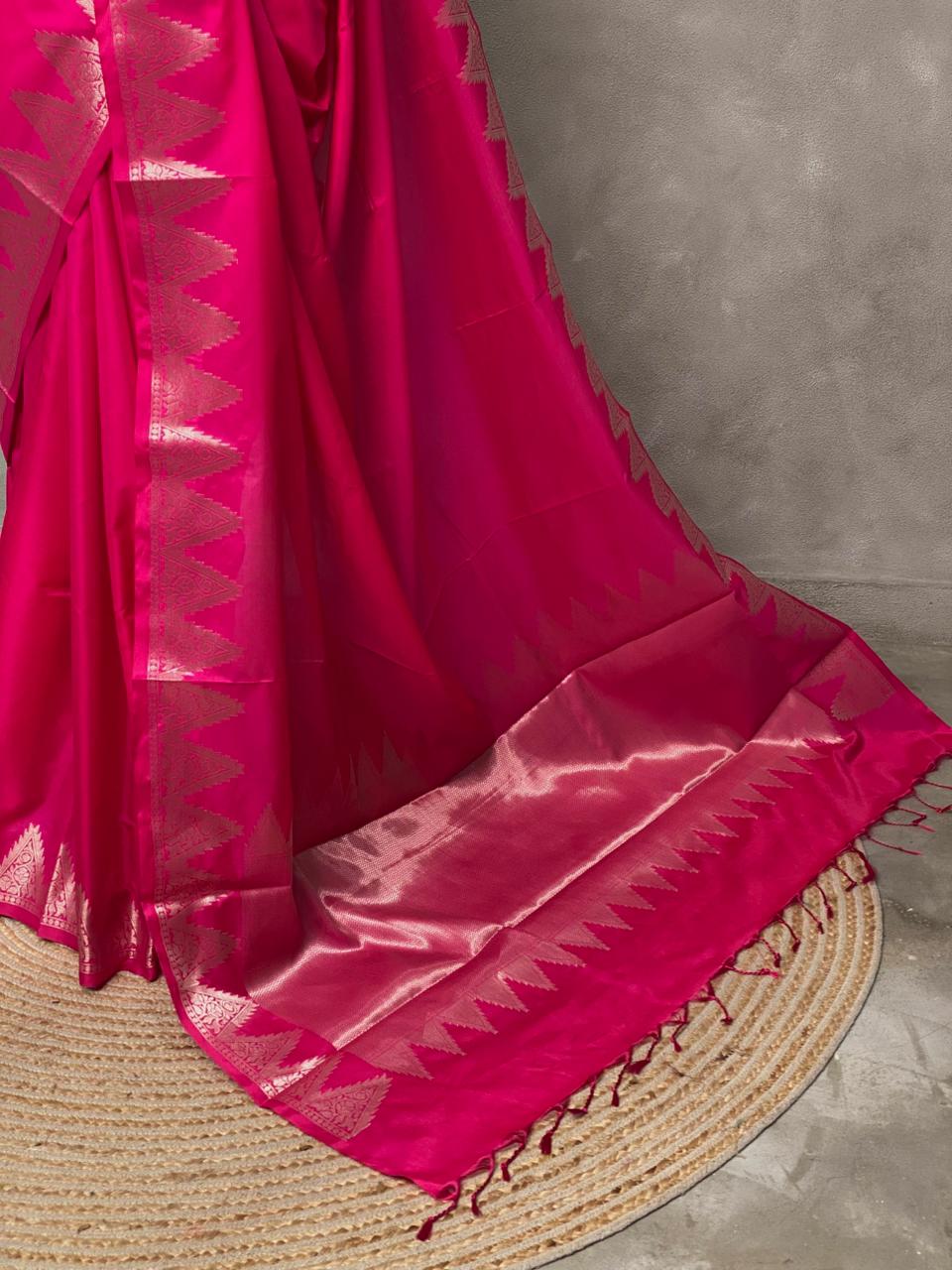 Rani pink Semi banarasi silk saree -PIH37