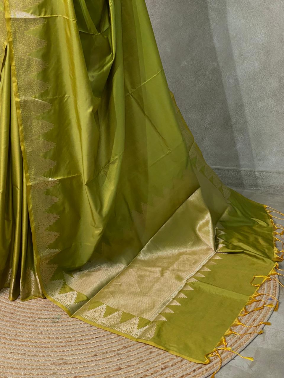 Olive Green Semi banarasi silk saree -PIH37A