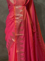Orangish Pink Semi banarasi silk saree -PIH37B