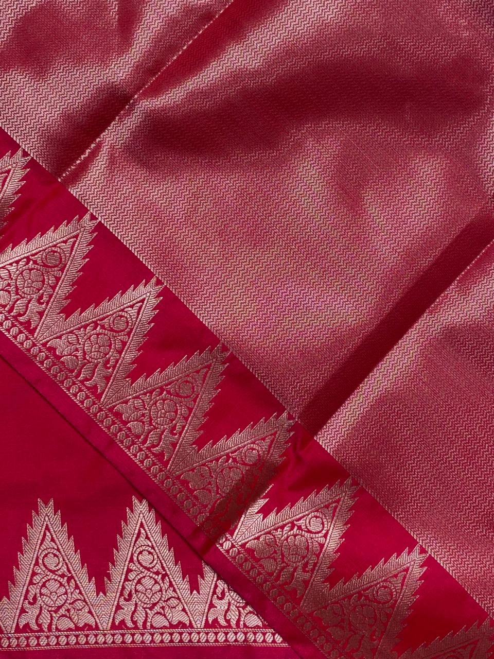 Red Semi banarasi silk saree -PIH37E