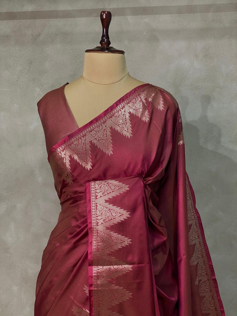 Maroon Semi banarasi silk saree -PIH37C