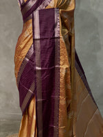 Golden yellow and purple Gajji silk saree -PIH34