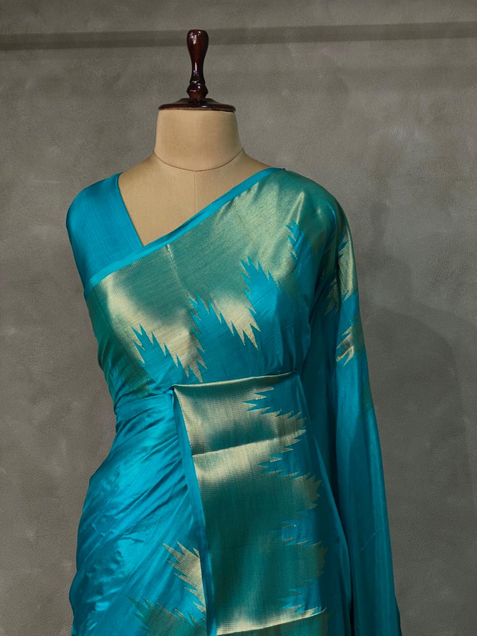 Blue katan Banarasi silk saree- MPS23N2
