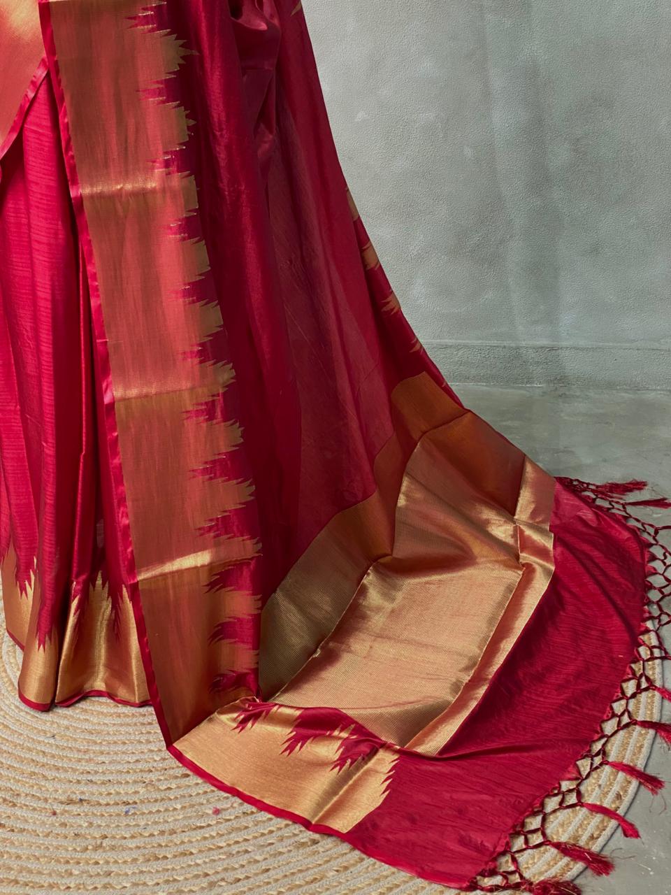 Maroon katan Banarasi silk saree- MPS23N1