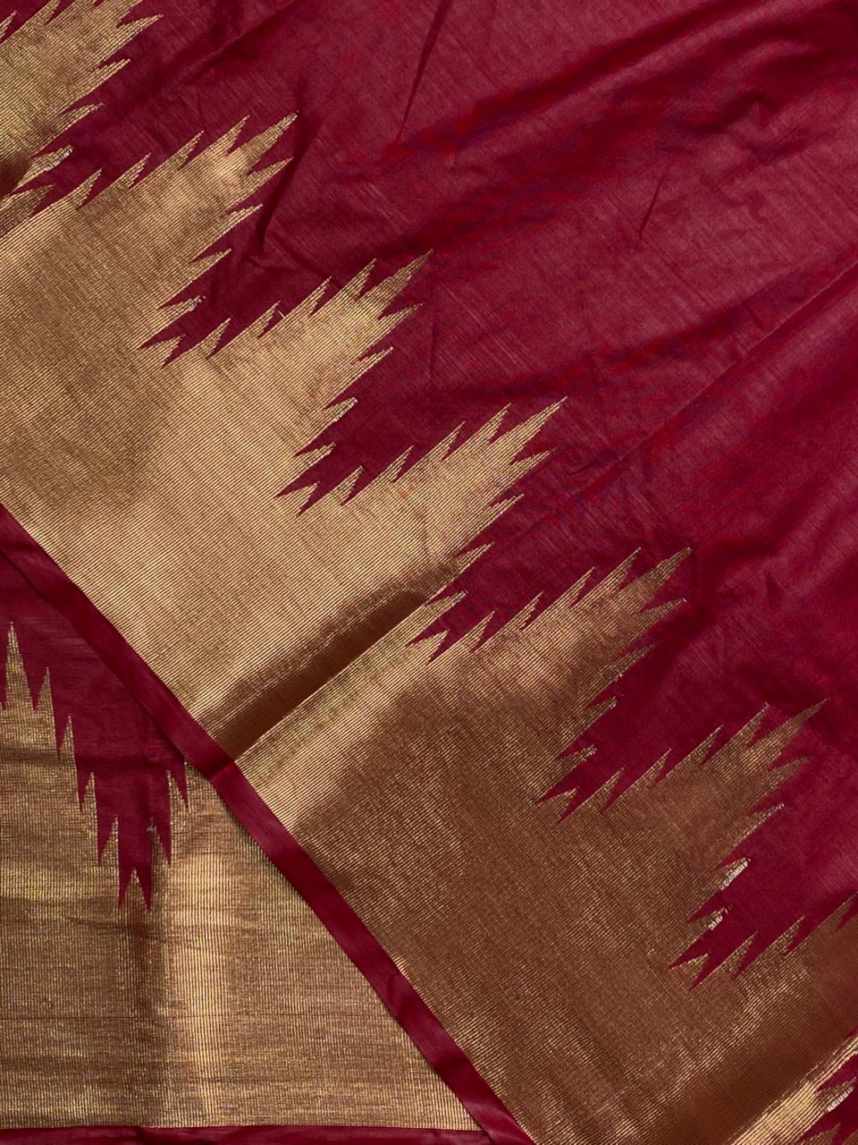 Maroon katan Banarasi silk saree- MPS23N1