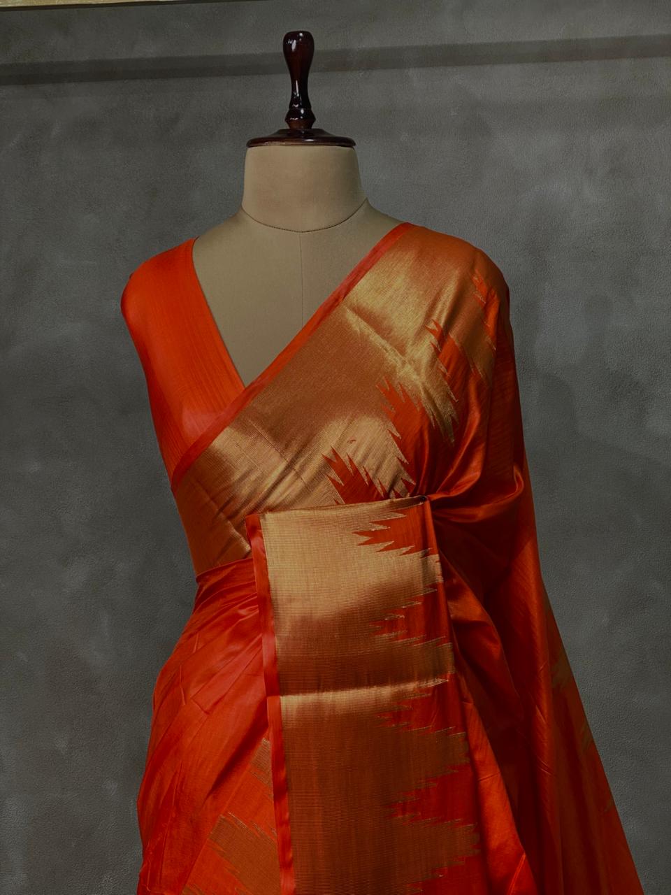 Orange katan Banarasi silk saree- MPS23N5