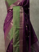 Wine and green banarasi silk saree -PMR3D