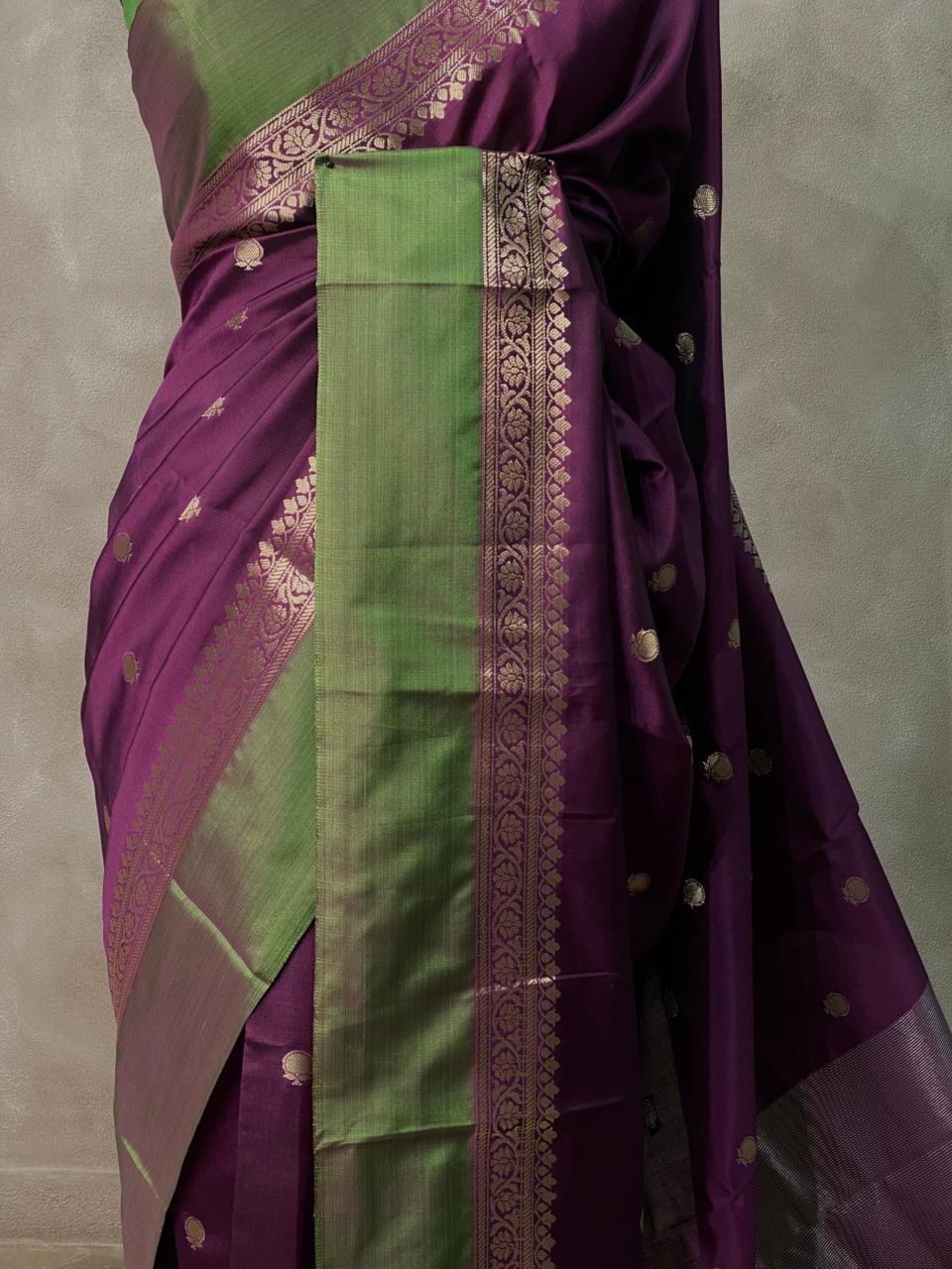 Wine and green banarasi silk saree -PMR3D