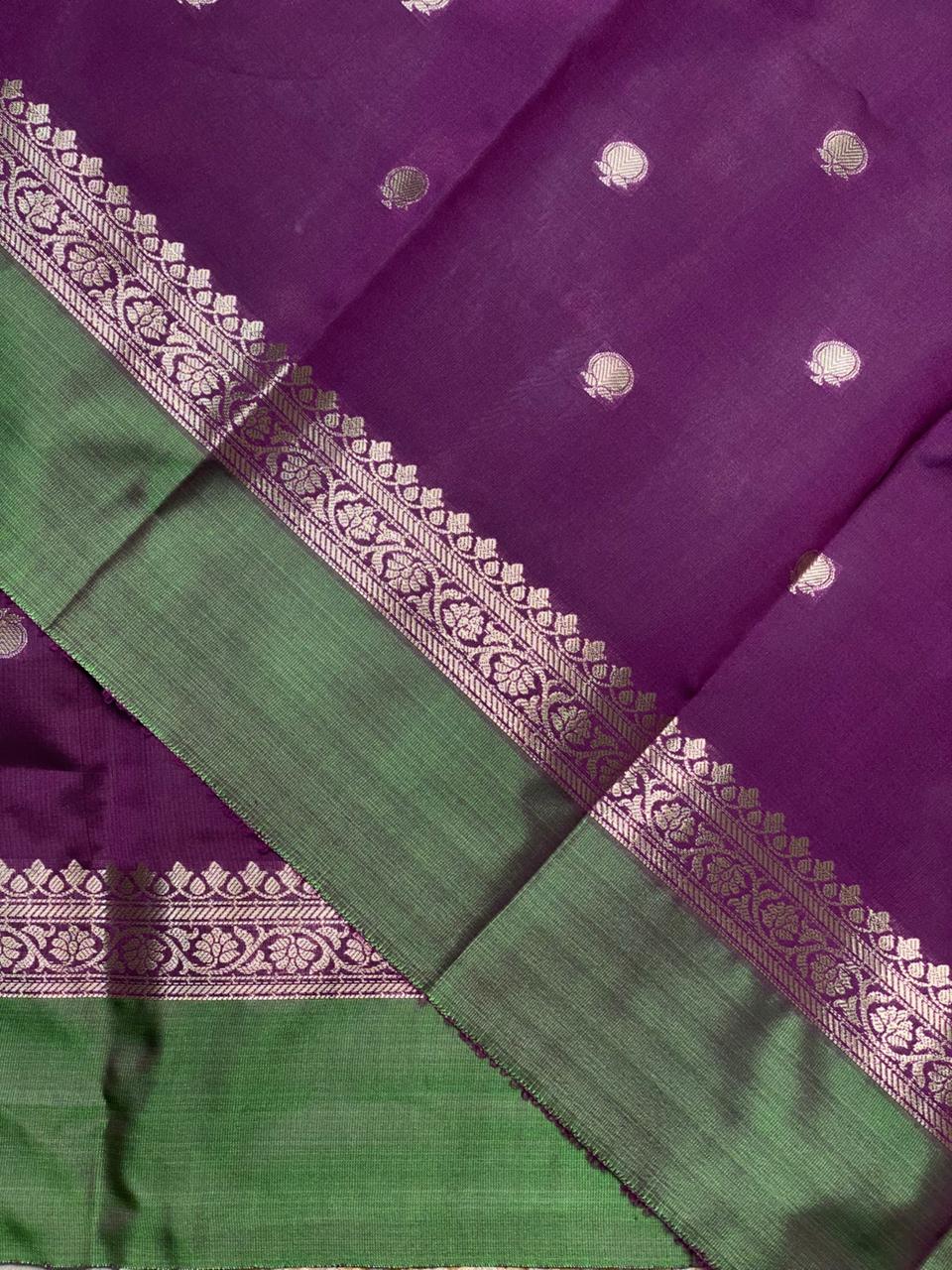 Wine and green banarasi silk saree -PMR3D